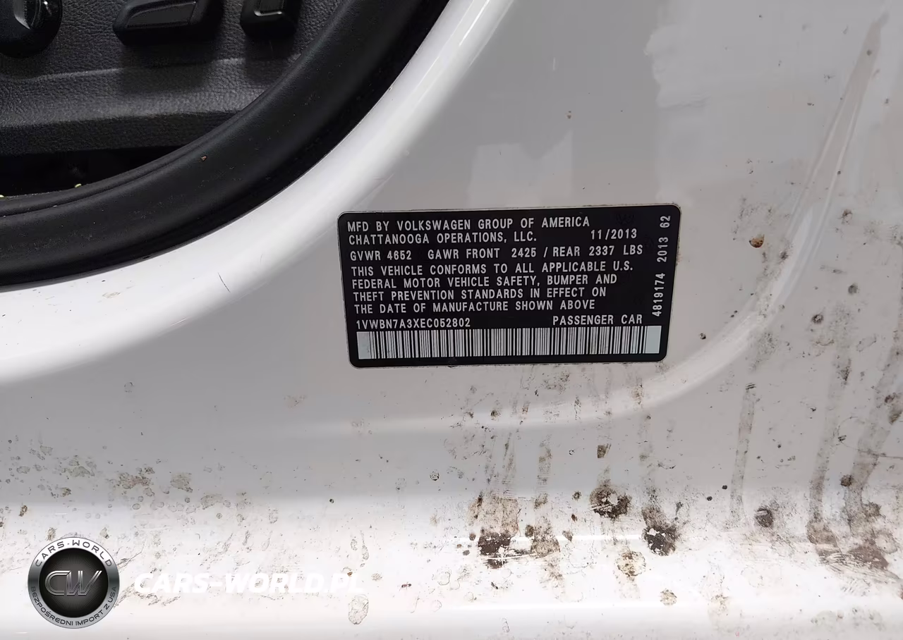 2014 Volkswagen Passat 2.0L Tdi Se VIN:1VWBN7A3XEC052802 - 9