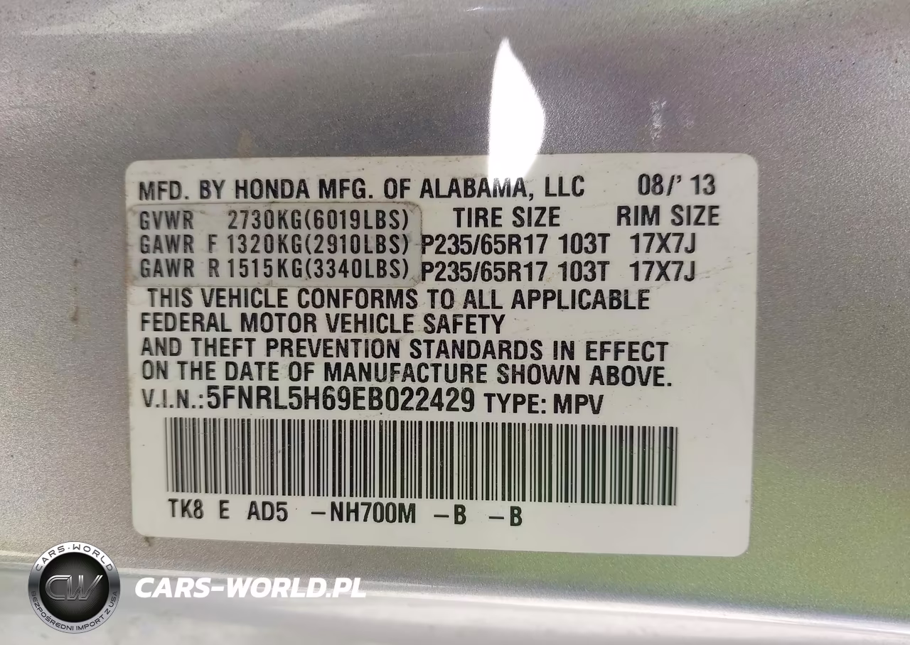 2014 Honda Odyssey Ex-L VIN:5FNRL5H69EB022429 - 9