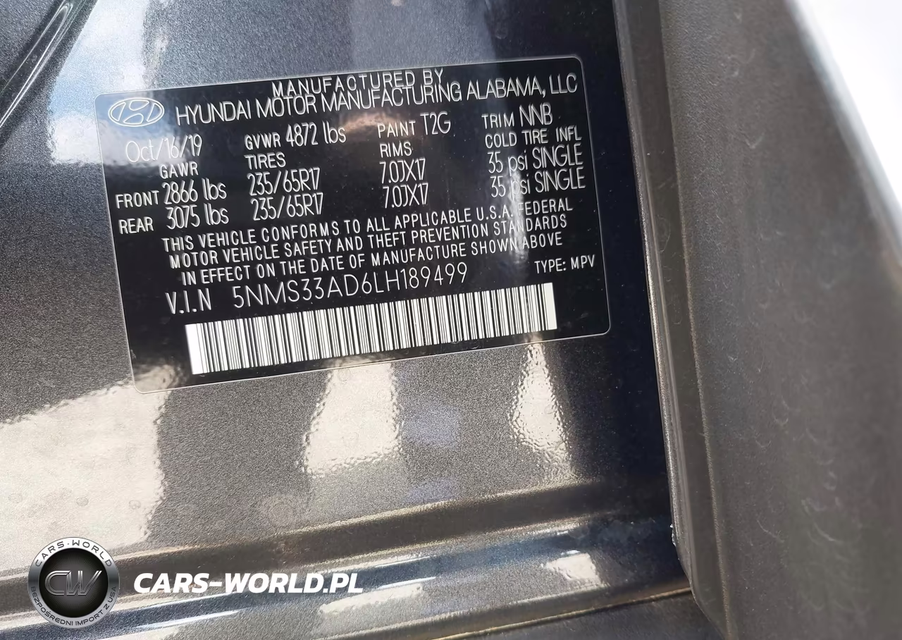 2020 Hyundai Santa Fe Sel VIN:5NMS33AD6LH189499 - 9