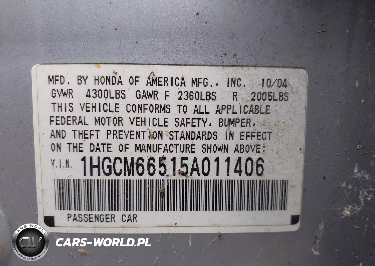 2005 Honda Accord 3.0 Ex VIN:1HGCM66515A011406 - 9