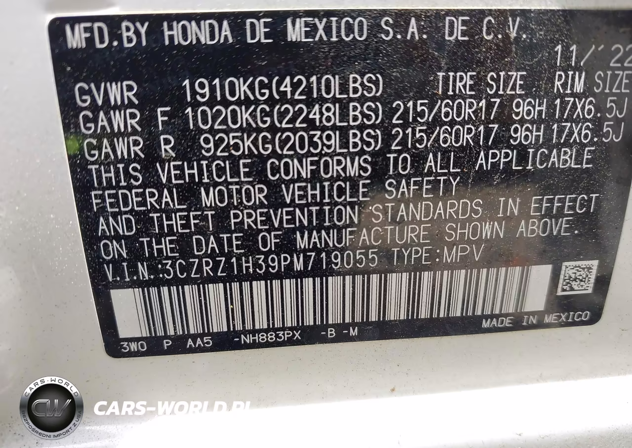 2023 Honda Hr-V 2Wd Lx VIN:3CZRZ1H39PM719055 - 9