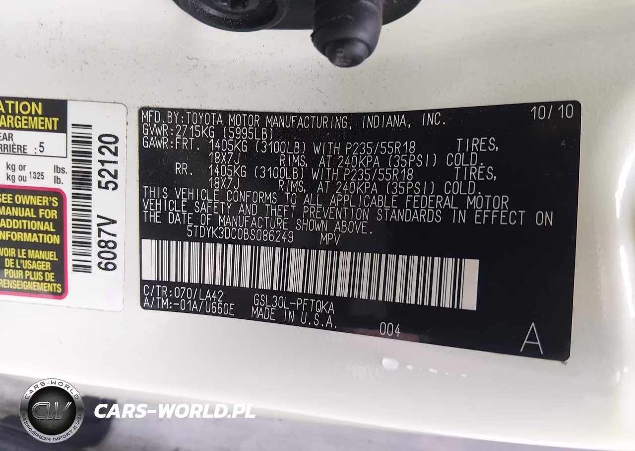 2011 Toyota Sienna Limited V6 VIN:5TDYK3DC0BS086249 - 9