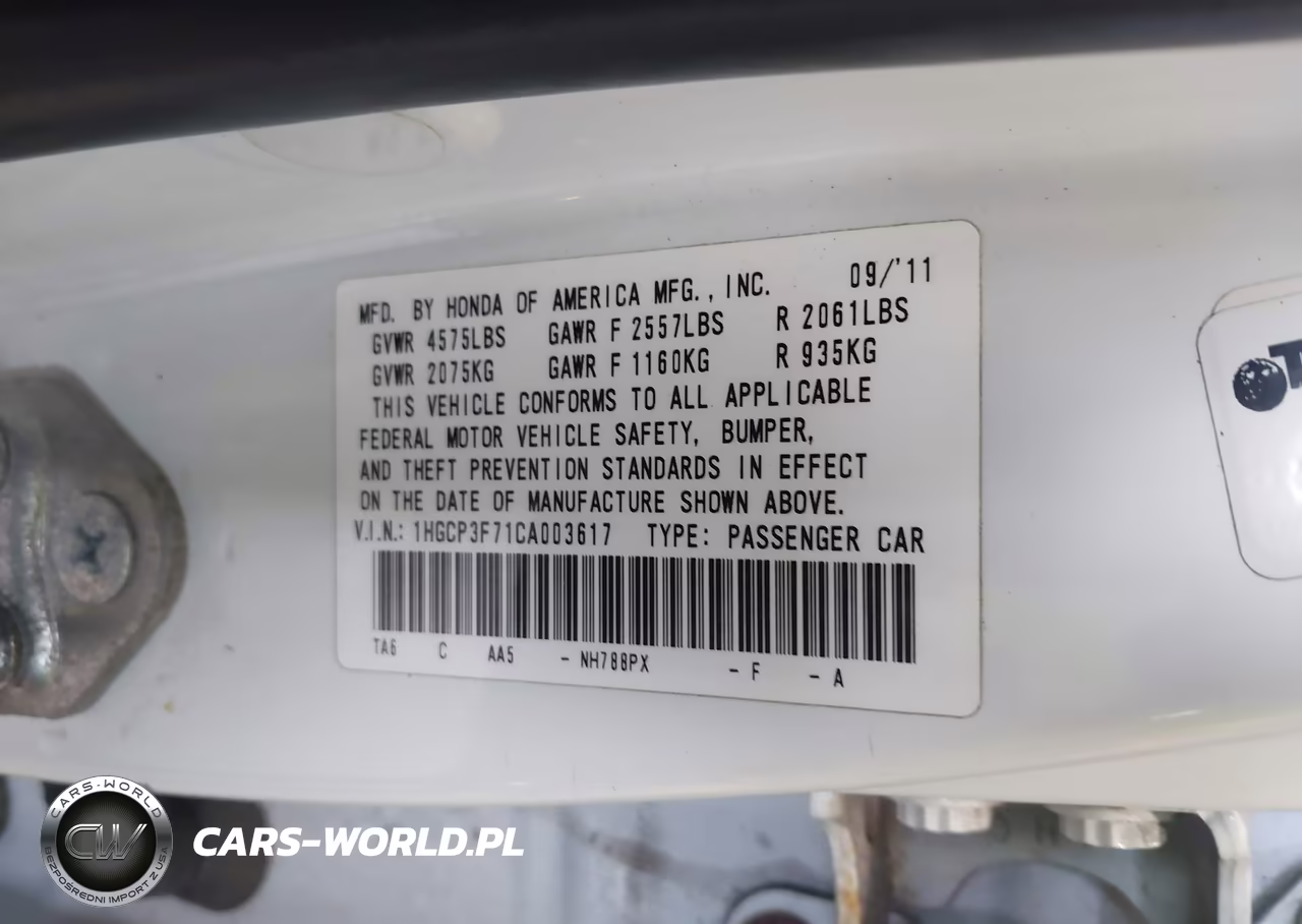 2012 Honda Accord 3.5 Ex VIN:1HGCP3F71CA003617 - 9