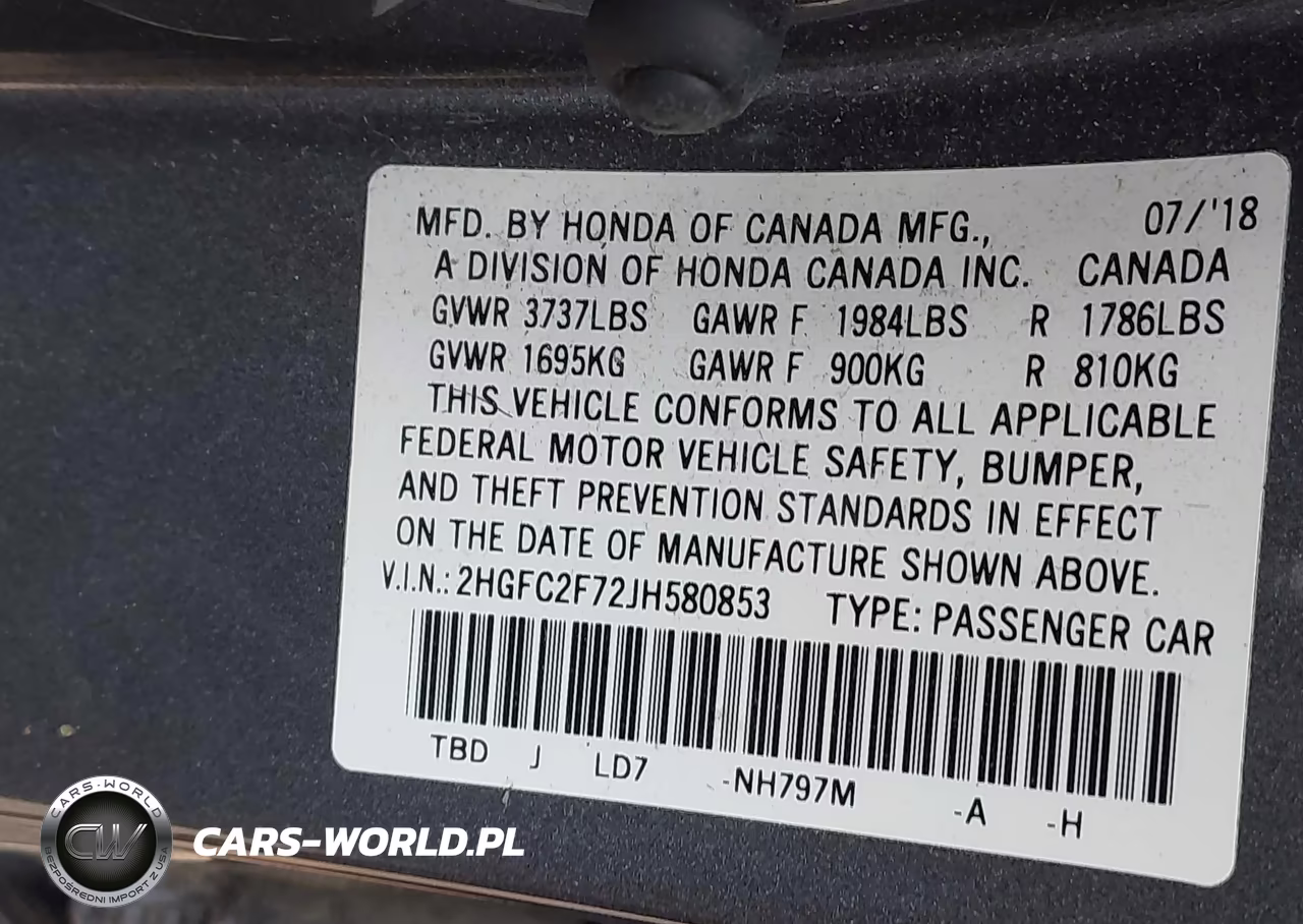2018 Honda Civic Ex VIN:2HGFC2F72JH580853 - 9