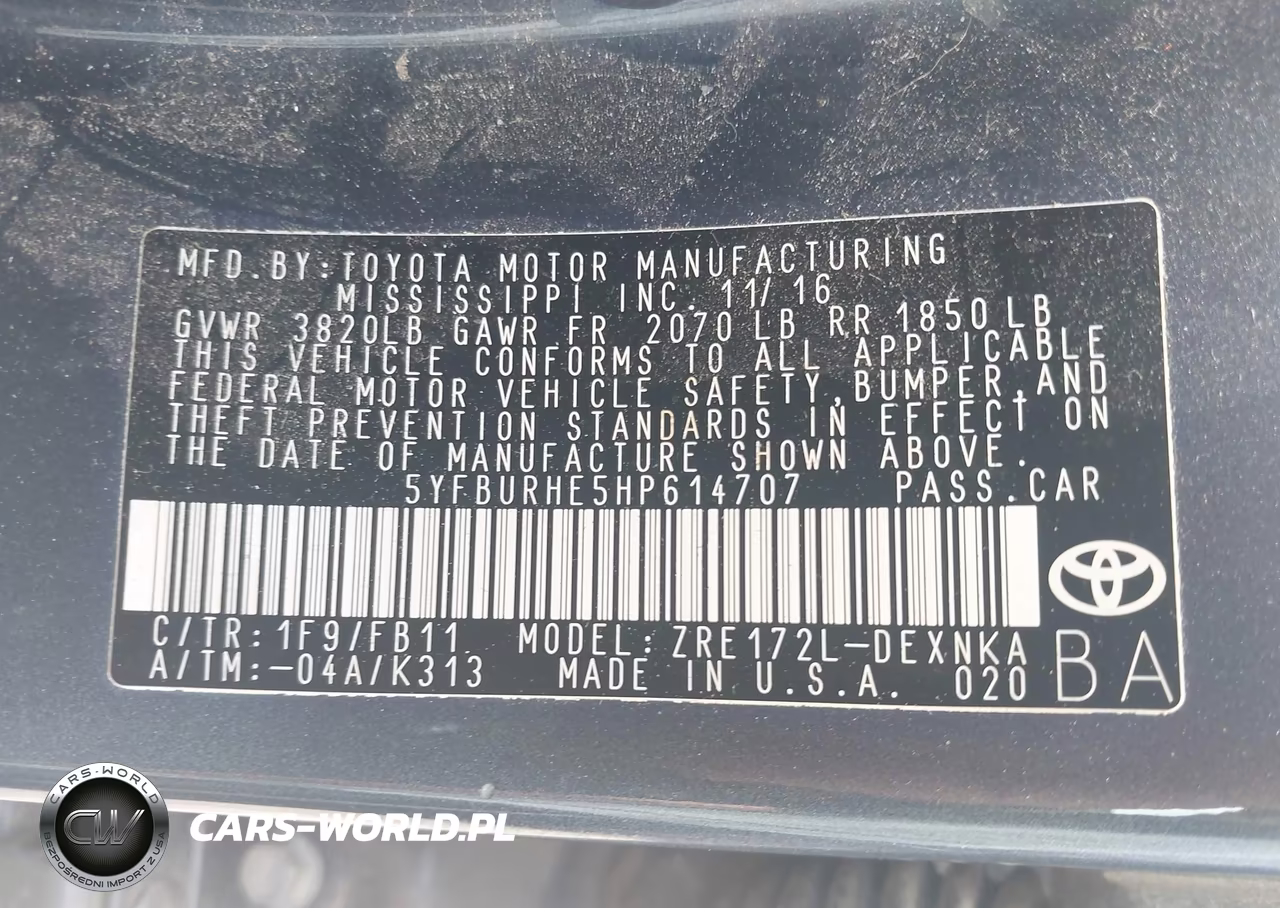 2017 Toyota Corolla Le VIN:5YFBURHE5HP614707 - 9