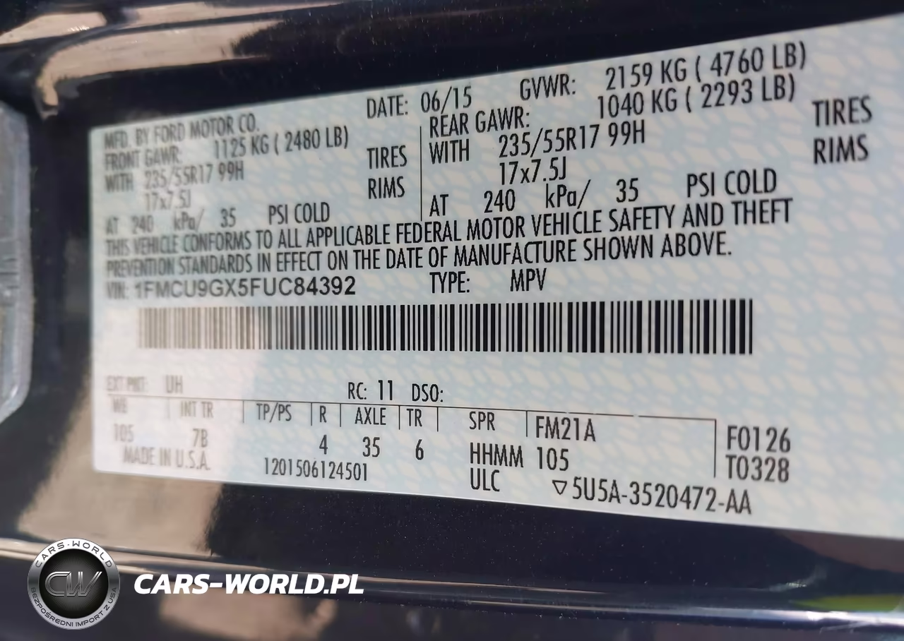2015 Ford Escape Se VIN:1FMCU9GX5FUC84392 - 9