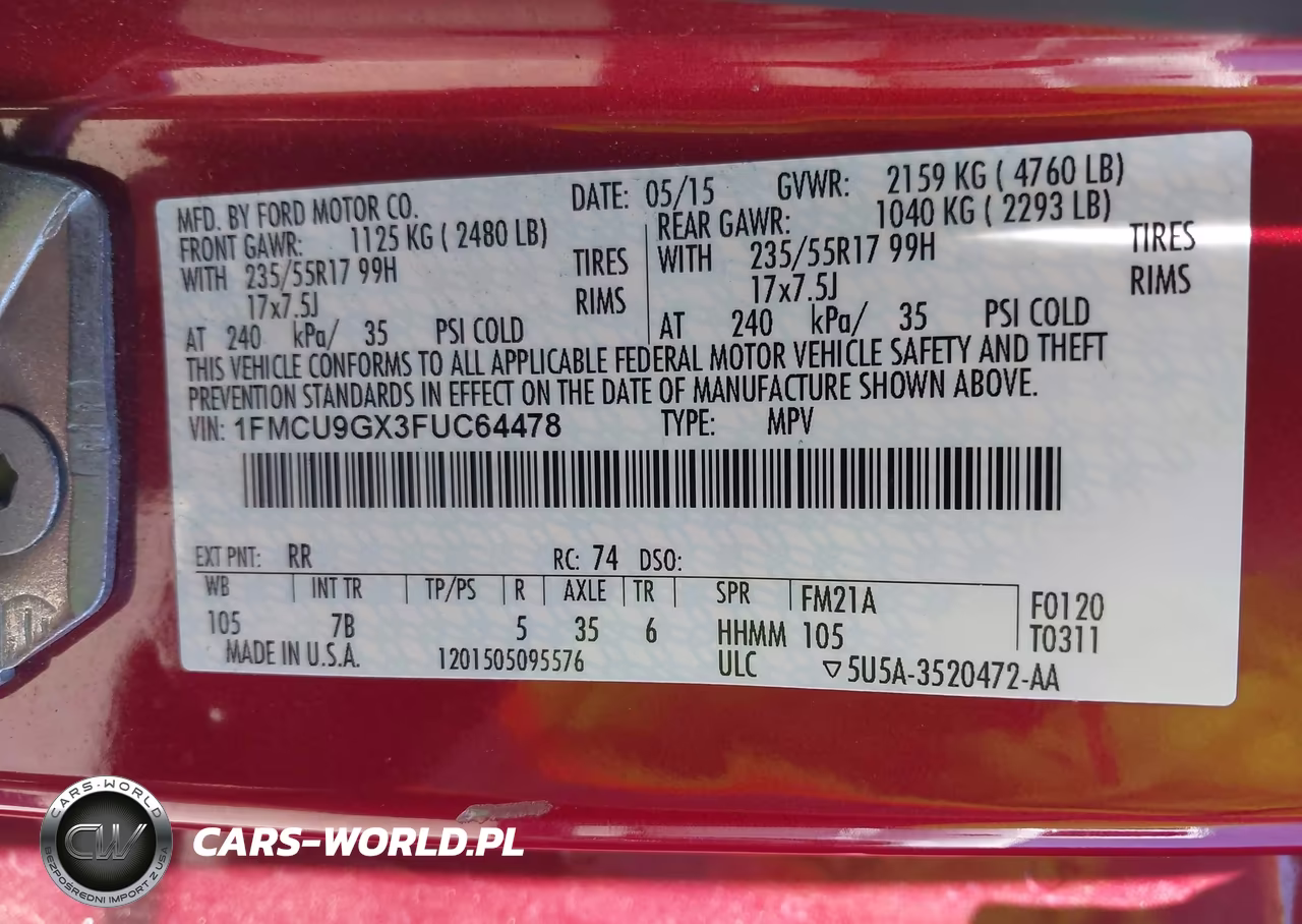 2015 Ford Escape Se VIN:1FMCU9GX3FUC64478 - 9