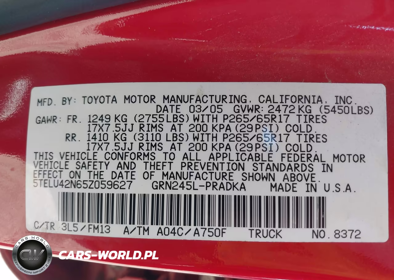 2005 Toyota Tacoma Base V6 VIN:5TELU42N65Z059627 - 9