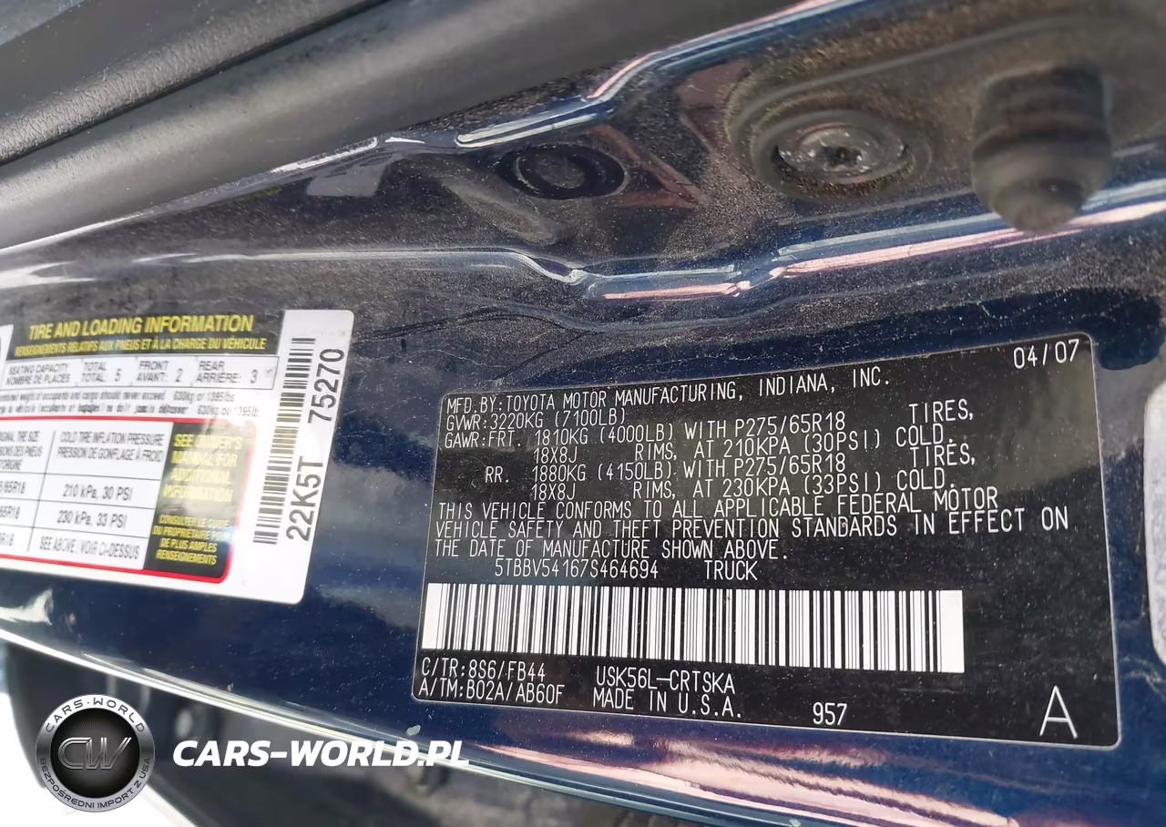 2007 Toyota Tundra Sr5 5.7L V8 VIN:5TBBV54167S464694 - 9