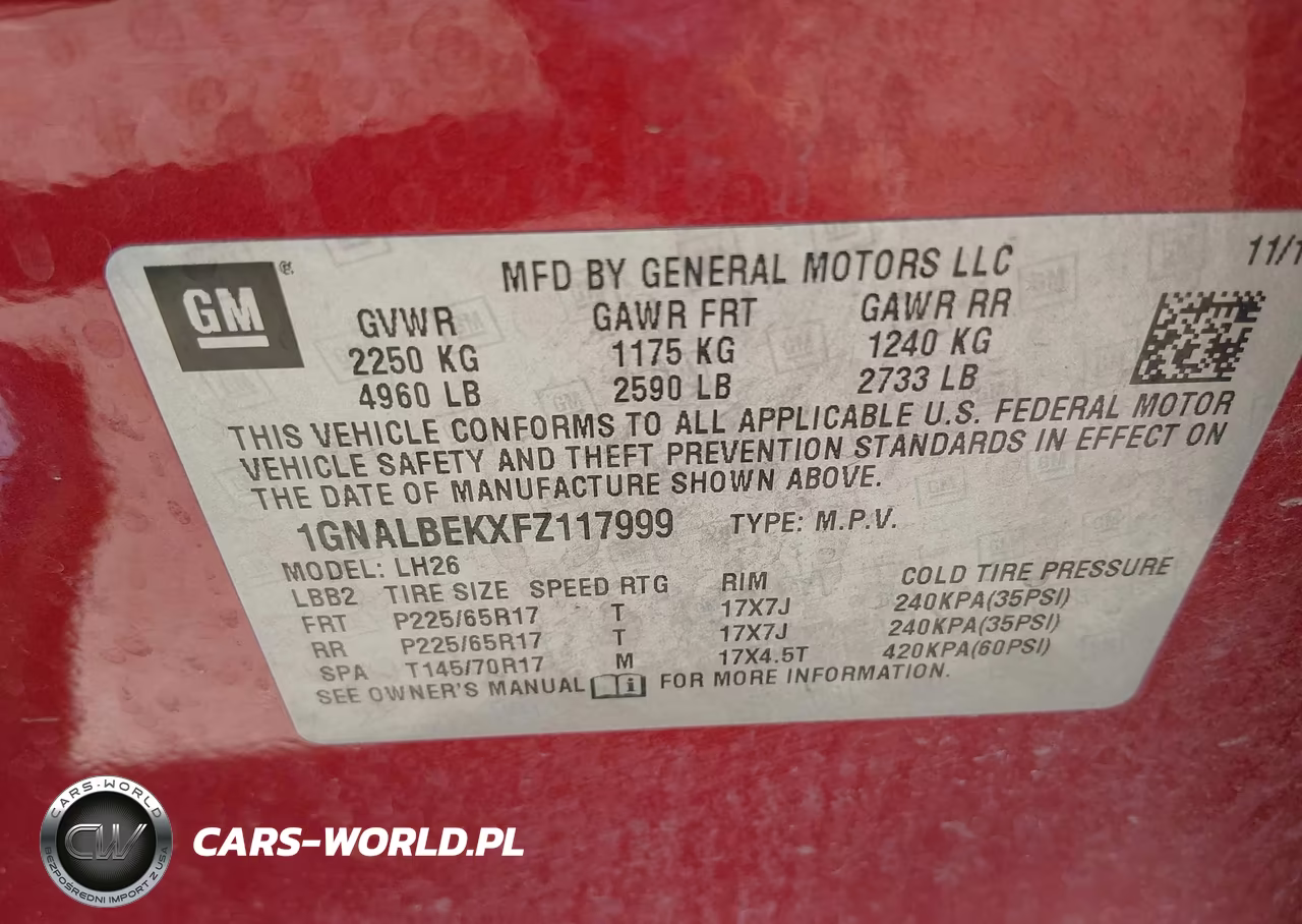 2015 Chevrolet Equinox Lt VIN:1GNALBEKXFZ117999 - 9