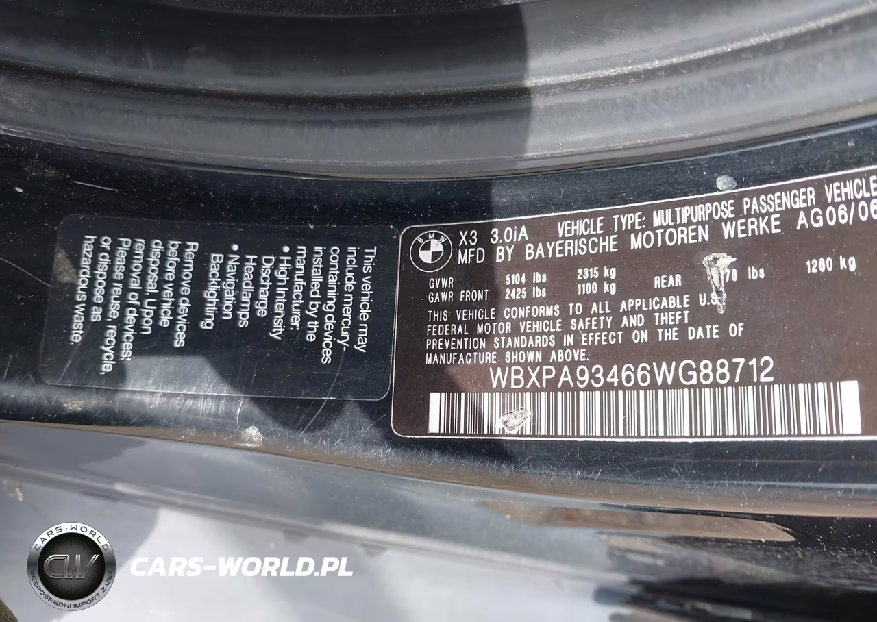2006 BMW X3 3.0I VIN:WBXPA93466WG88712 - 9