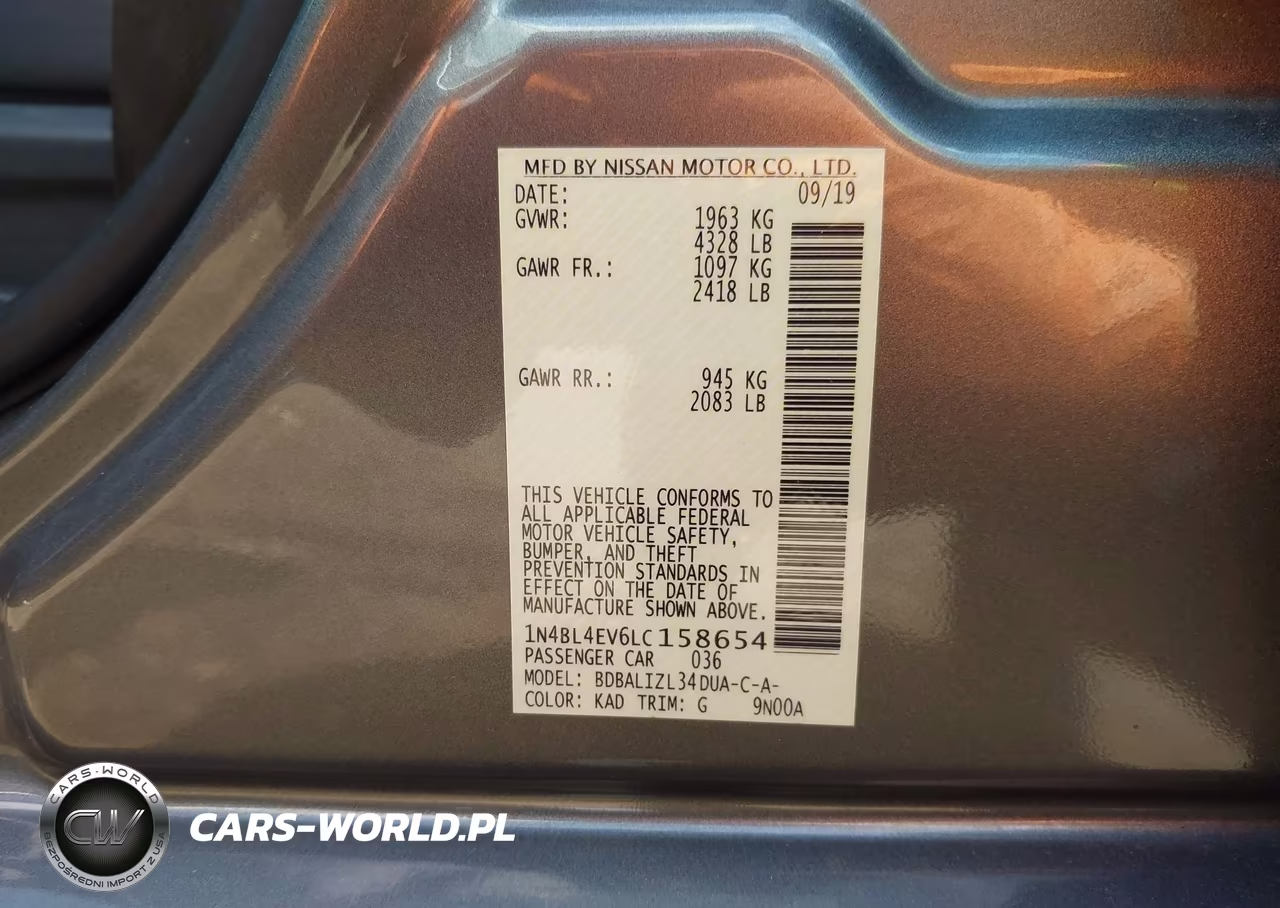 2020 Nissan Altima Sl Fwd VIN:1N4BL4EV6LC158654 - 9