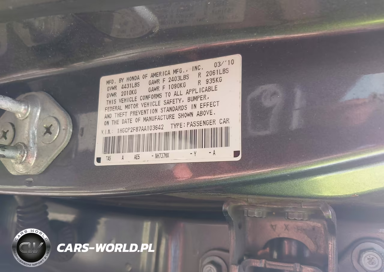 2010 Honda Accord 2.4 Ex-L VIN:1HGCP2F87AA103642 - 9