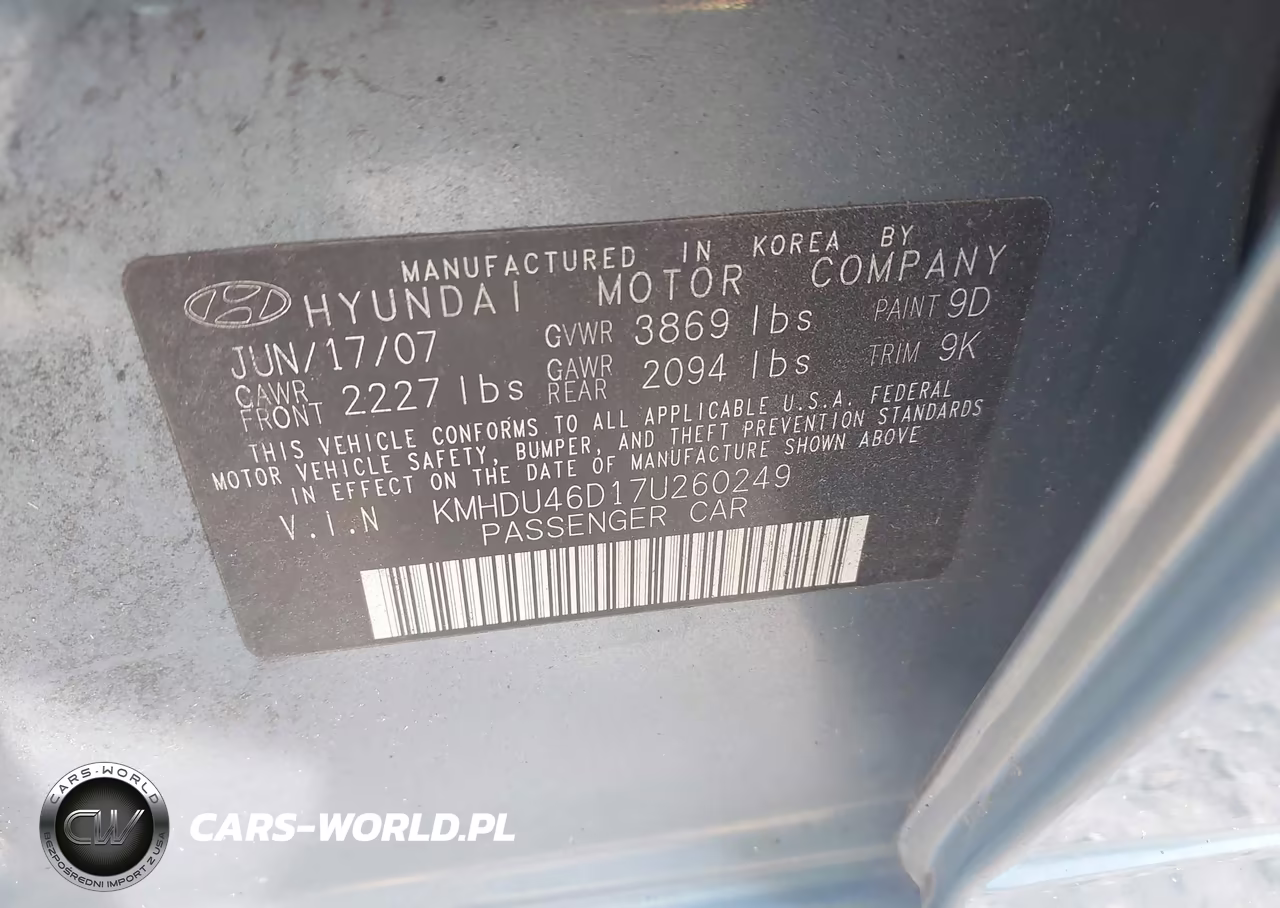 2007 Hyundai Elantra Gls-Ltd-Se VIN:KMHDU46D17U260249 - 9