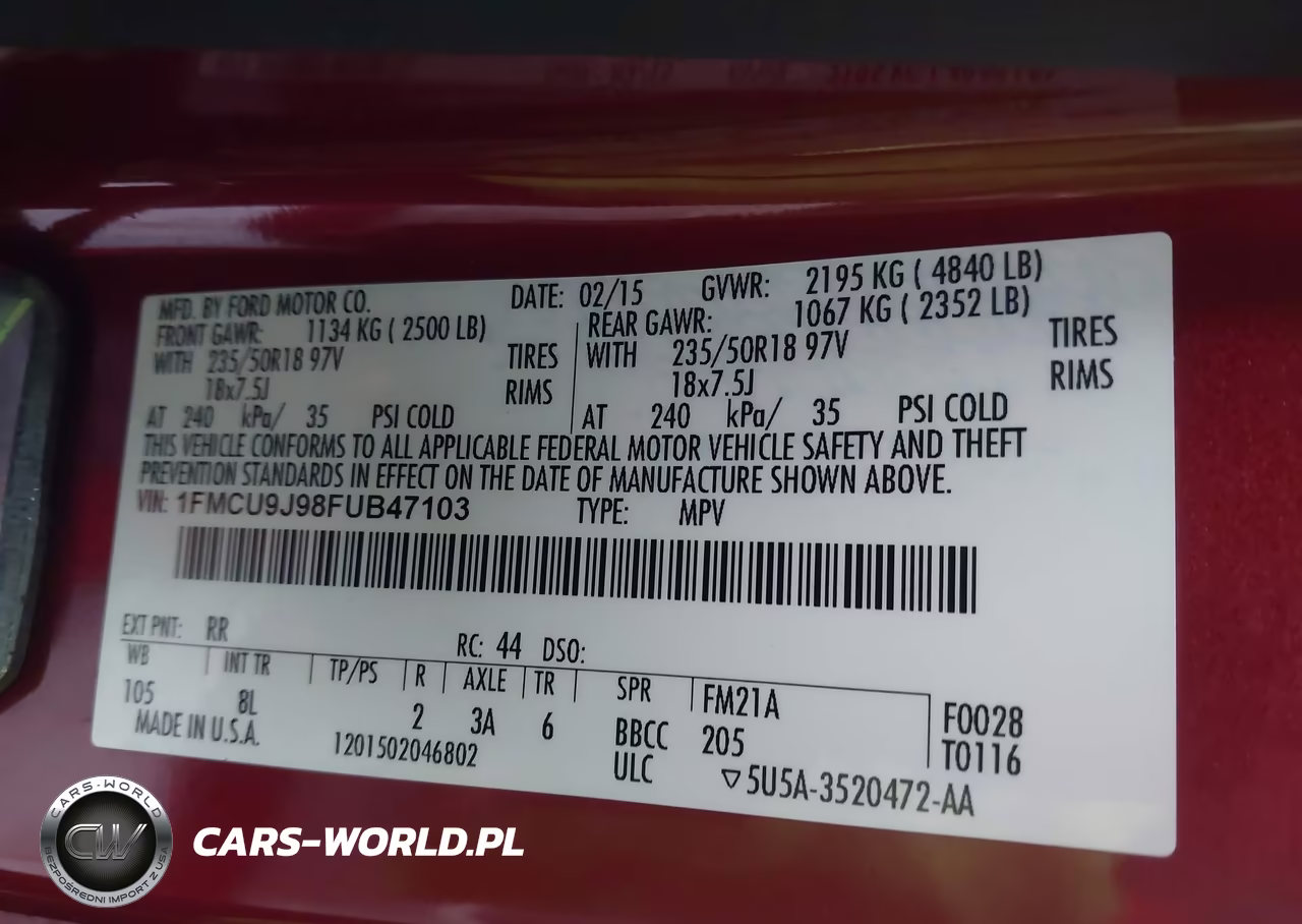 2015 Ford Escape Titanium VIN:1FMCU9J98FUB47103 - 9