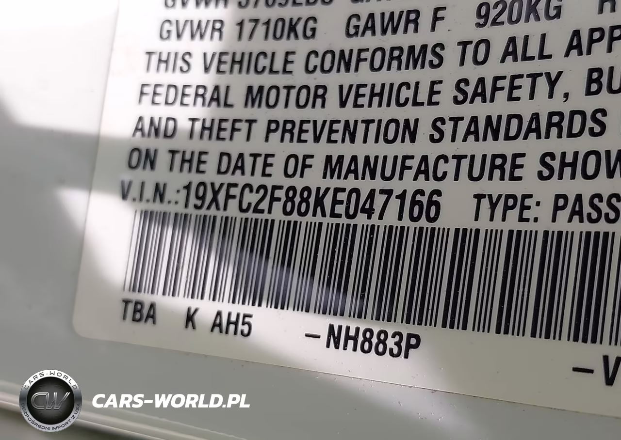 2019 Honda Civic Sport VIN:19XFC2F88KE047166 - 9