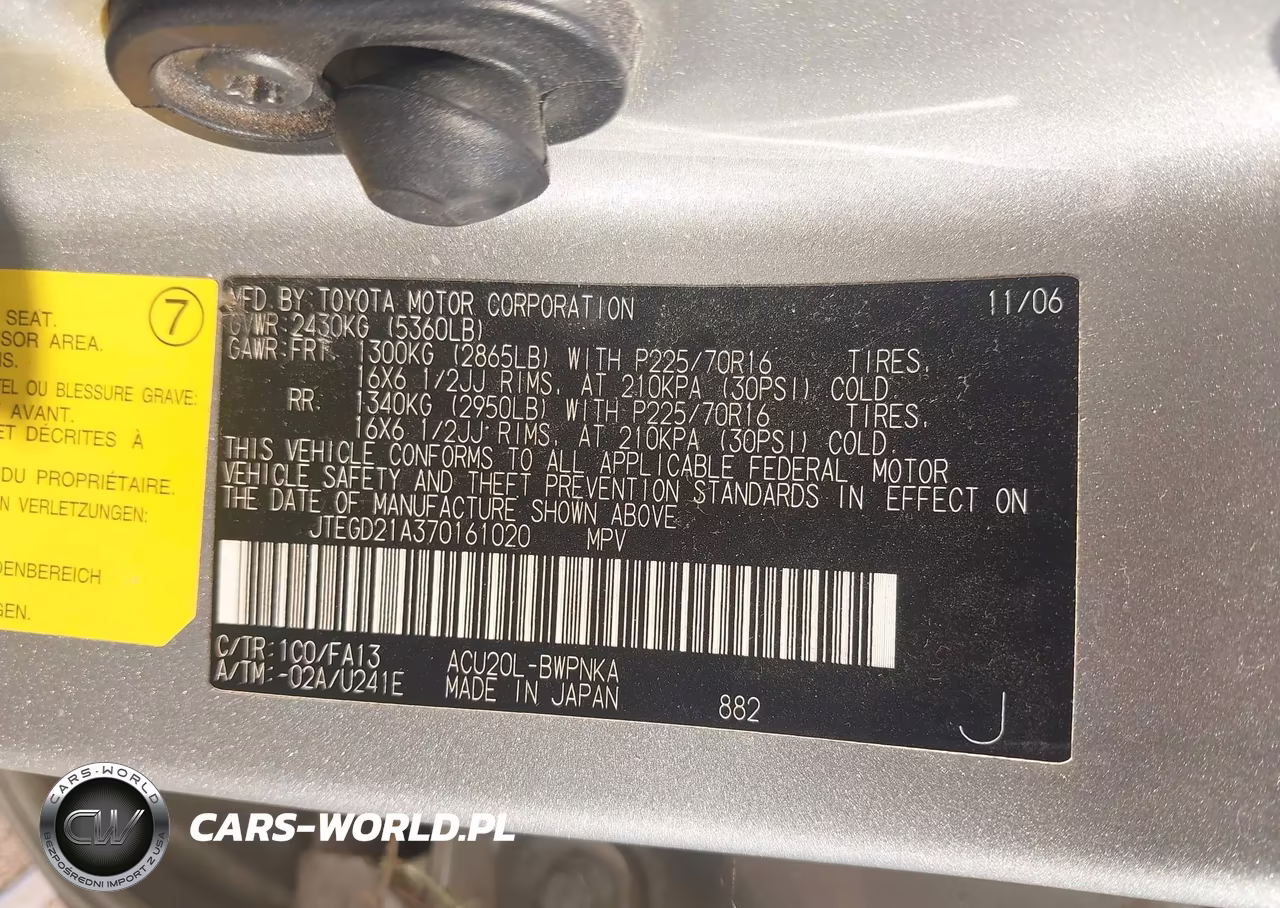 2007 Toyota Highlander VIN:JTEGD21A370161020 - 9
