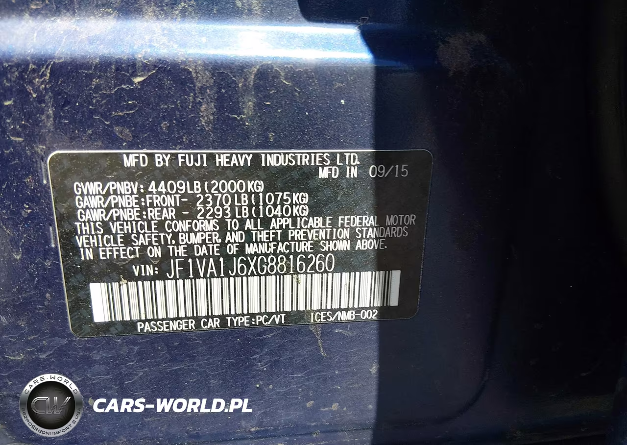 2016 Subaru Wrx Limited VIN:JF1VA1J6XG8816260 - 9