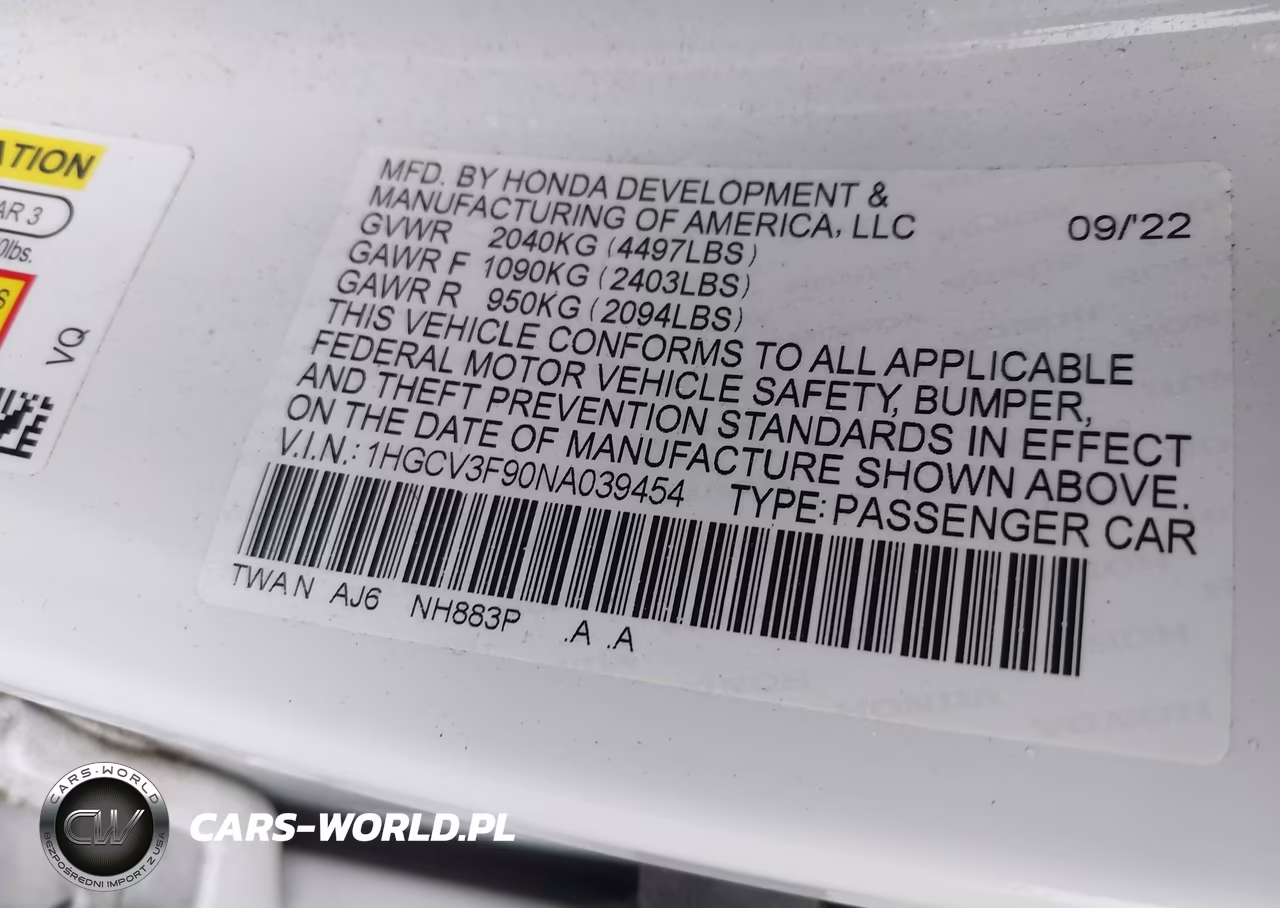 2022 Honda Accord Hybrid Touring VIN:1HGCV3F90NA039454 - 9