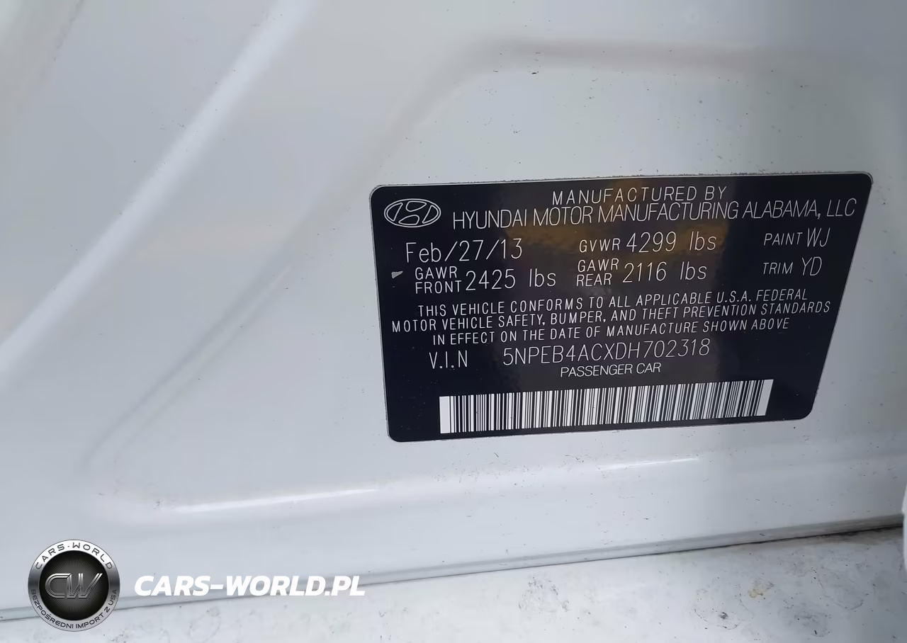 2013 Hyundai Sonata Gls VIN:5NPEB4ACXDH702318 - 9