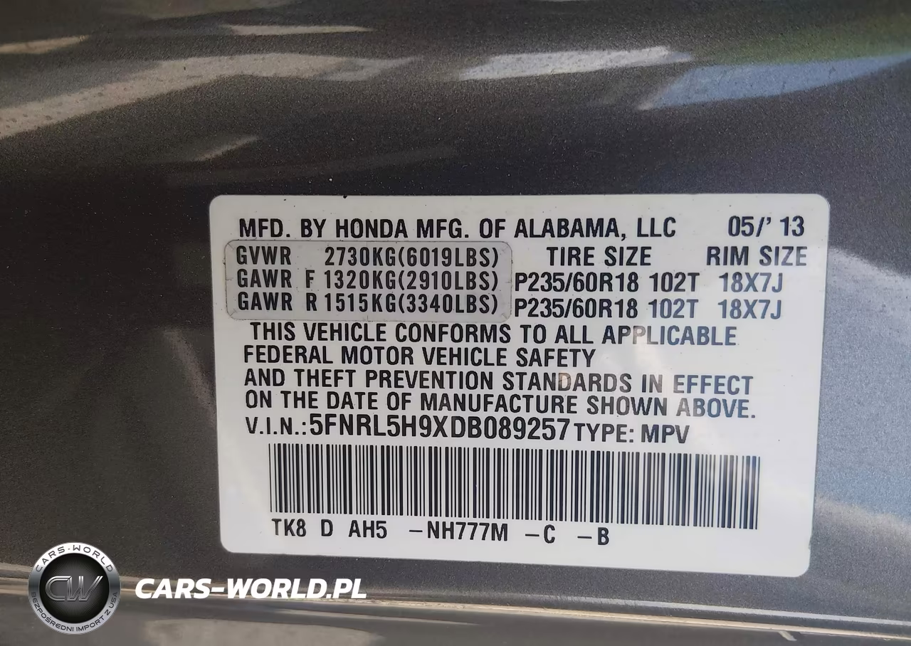 2013 Honda Odyssey Touring-Touring Elite VIN:5FNRL5H9XDB089257 - 9
