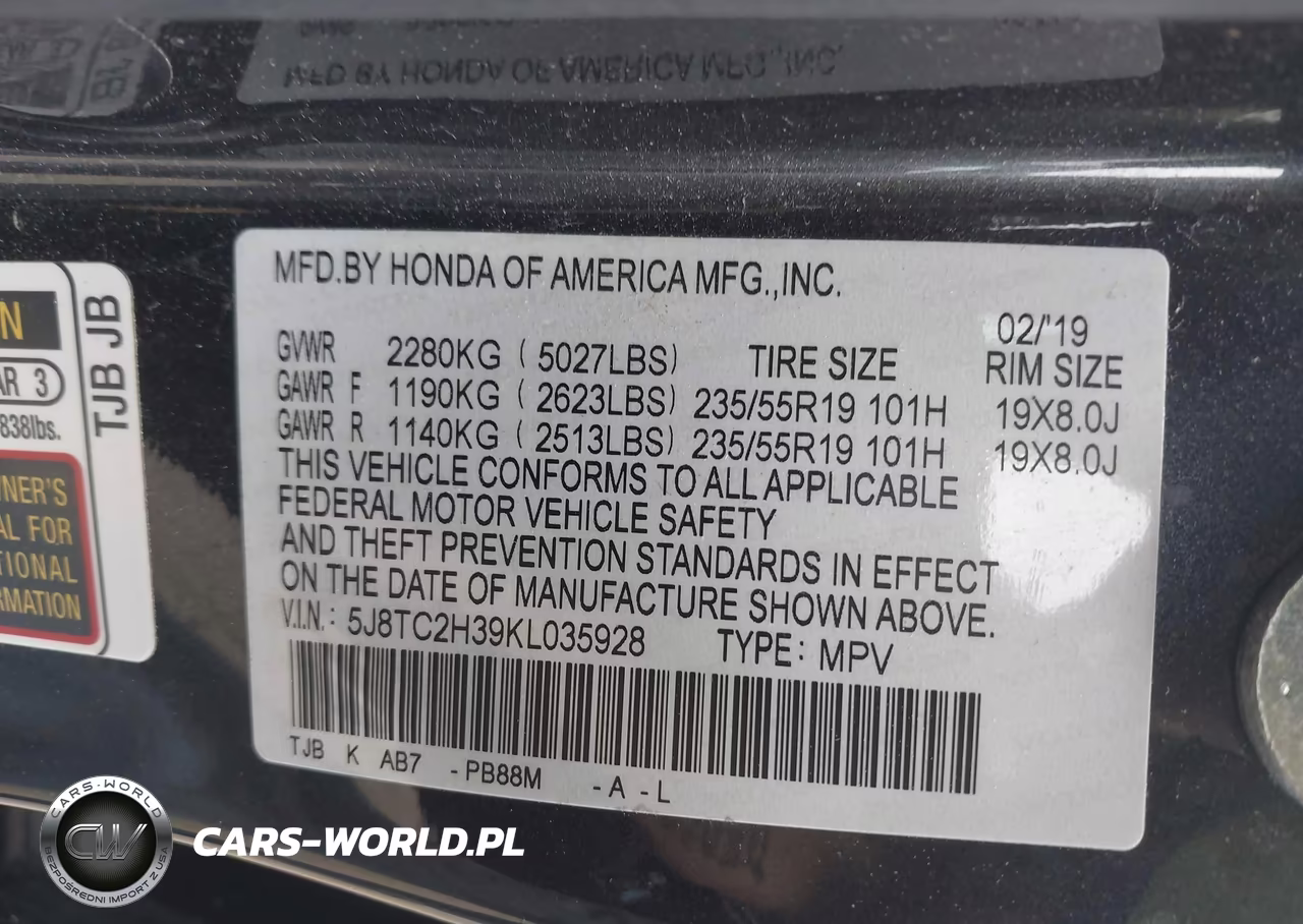 2019 Acura Rdx Standard VIN:5J8TC2H39KL035928 - 9