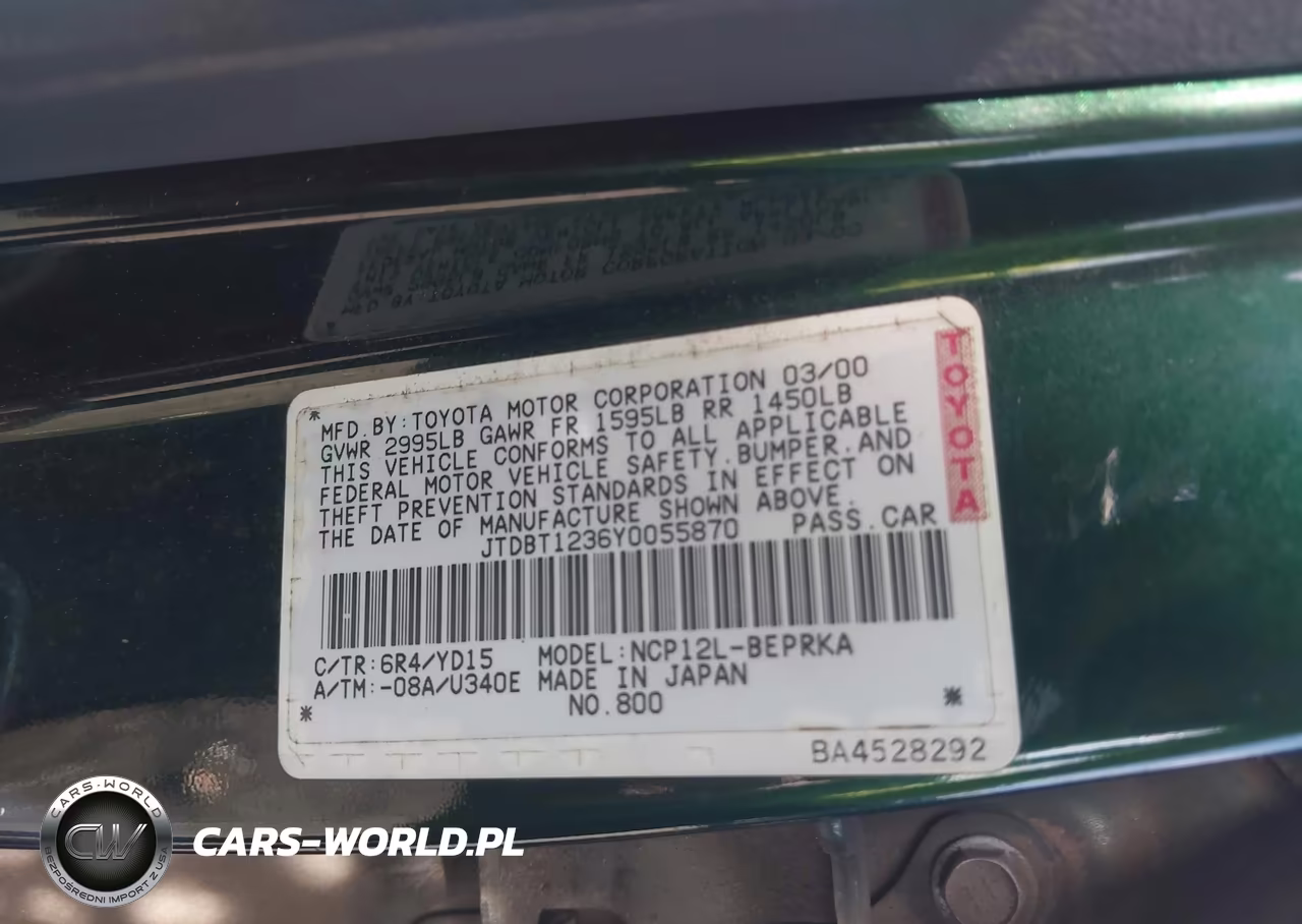 2000 Toyota Echo VIN:JTDBT1236Y0055870 - 9