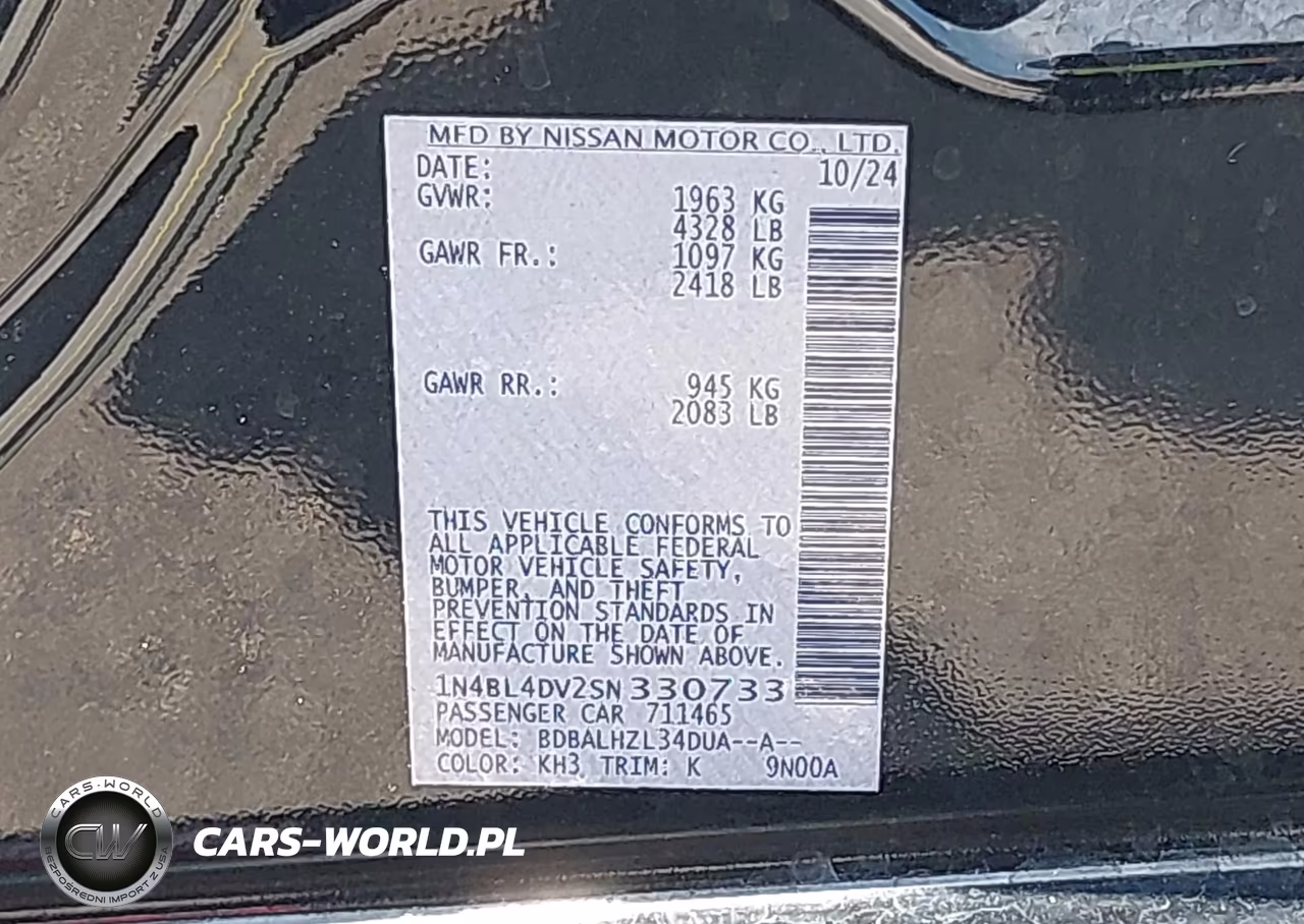2025 Nissan Altima Sv Fwd VIN:1N4BL4DV2SN330733 - 9