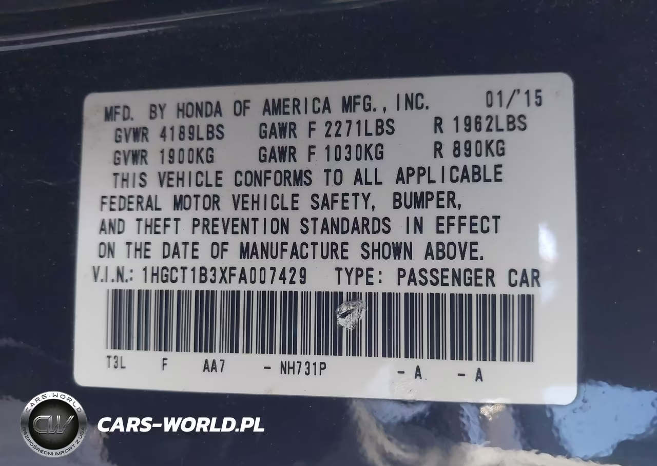 2015 Honda Accord Lx-S VIN:1HGCT1B3XFA007429 - 9