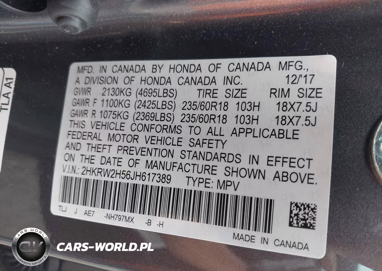 2018 Honda Cr-V Ex VIN:2HKRW2H56JH617389 - 9