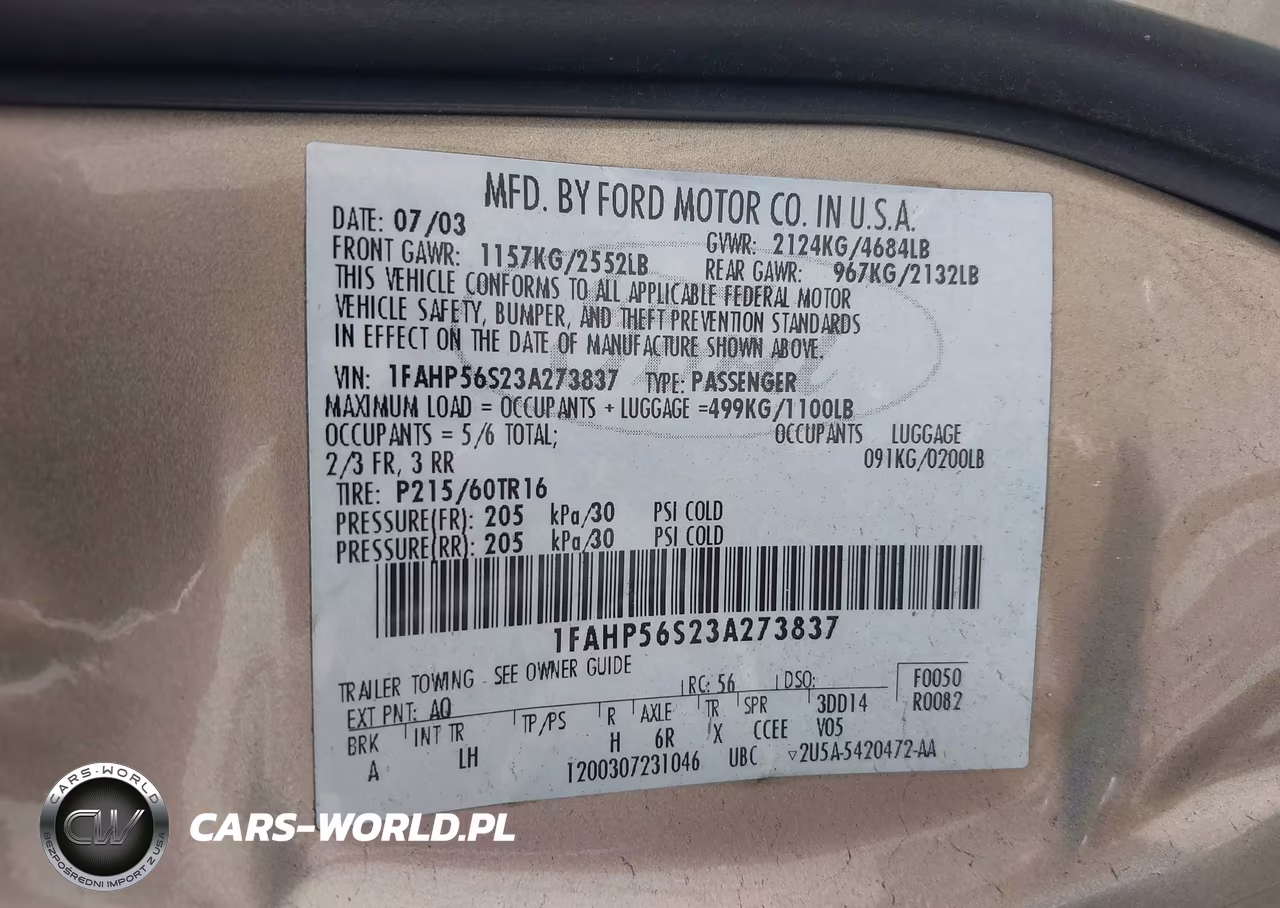 2003 Ford Taurus Sel VIN:1FAHP56S23A273837 - 9