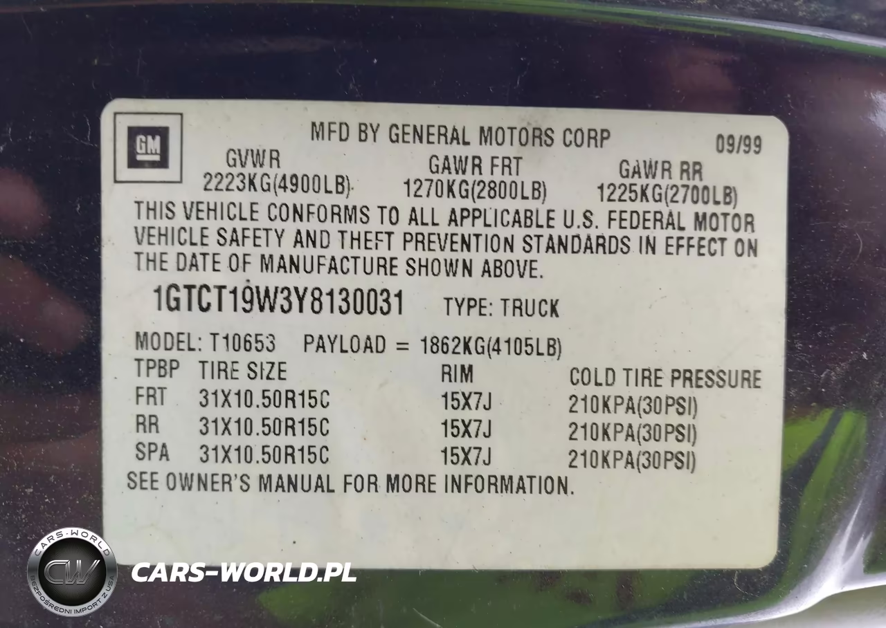 2000 GMC Sonoma Sls VIN:1GTCT19W3Y8130031 - 9