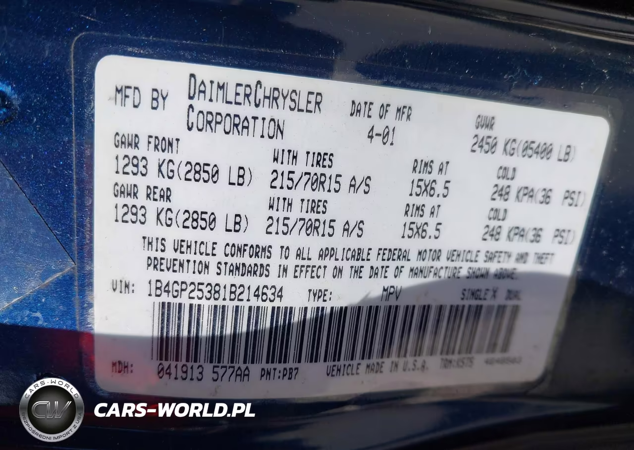 2001 Dodge Caravan Se VIN:1B4GP25381B214634 - 9