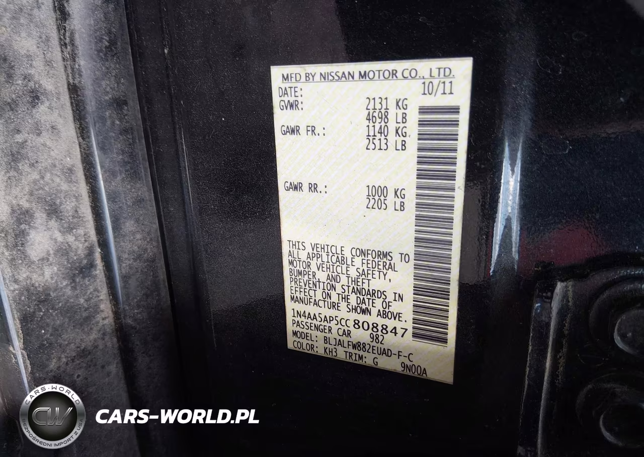2012 Nissan Maxima 3.5 Sv VIN:1N4AA5AP5CC808847 - 9