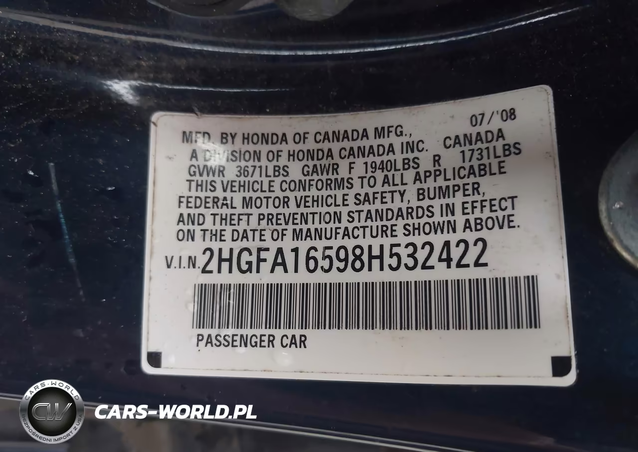 2008 Honda Civic Lx VIN:2HGFA16598H532422 - 9