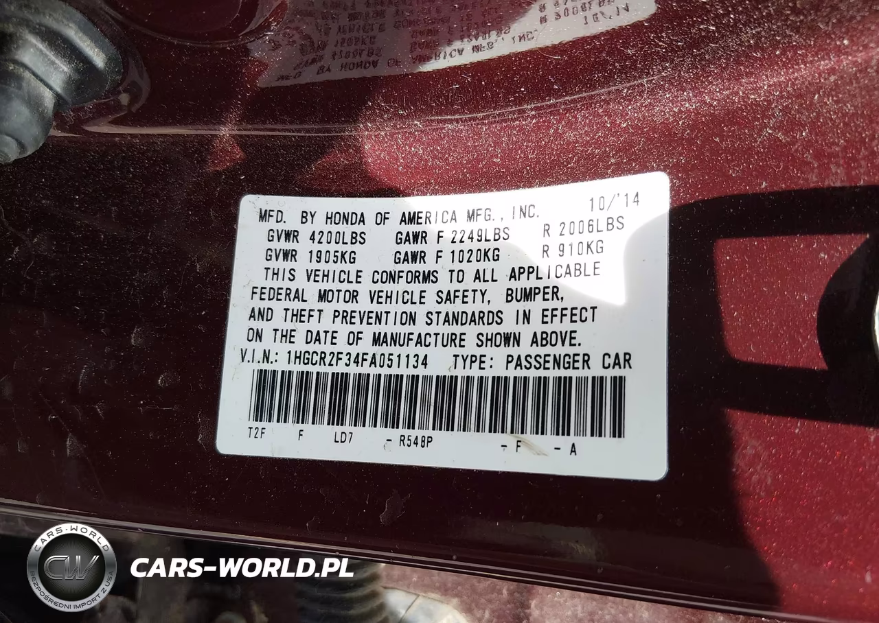 2015 Honda Accord Lx VIN:1HGCR2F34FA051134 - 9