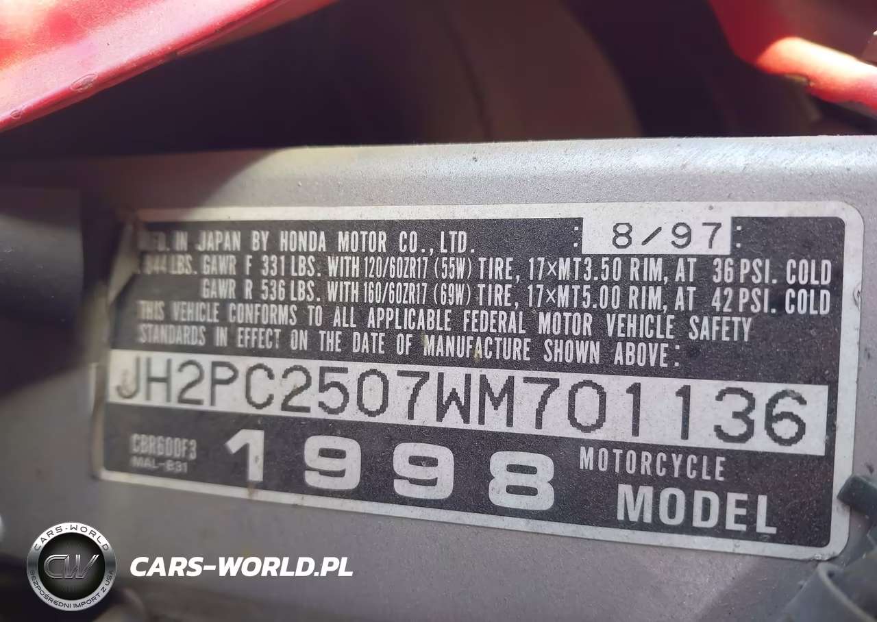 1998 Honda Cbr600 F3 VIN:JH2PC2507WM701136 - 10
