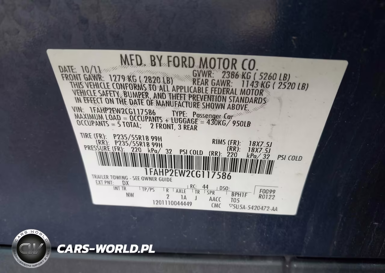 2012 Ford Taurus Sel VIN:1FAHP2EW2CG117586 - 9