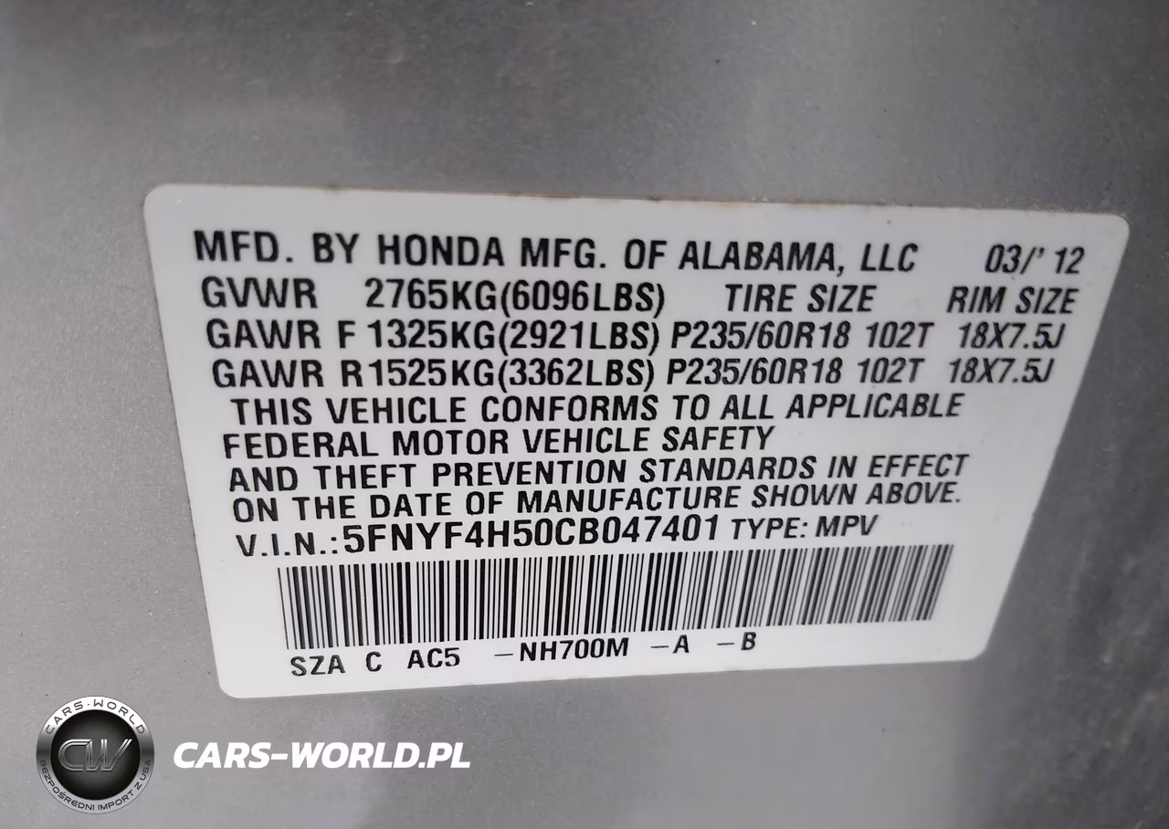 2012 Honda Pilot Ex-L VIN:5FNYF4H50CB047401 - 9