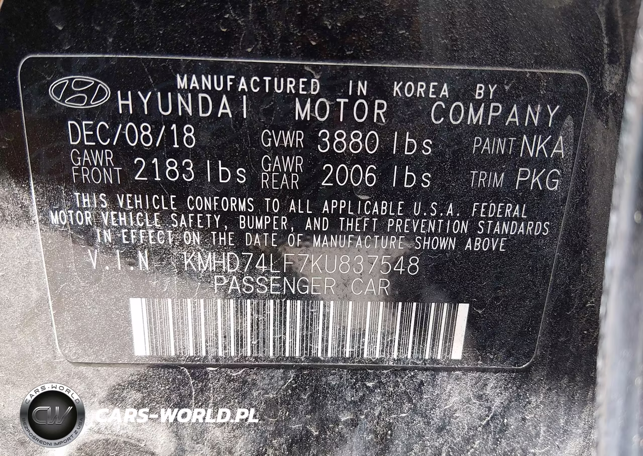 2019 Hyundai Elantra Se VIN:KMHD74LF7KU837548 - 9