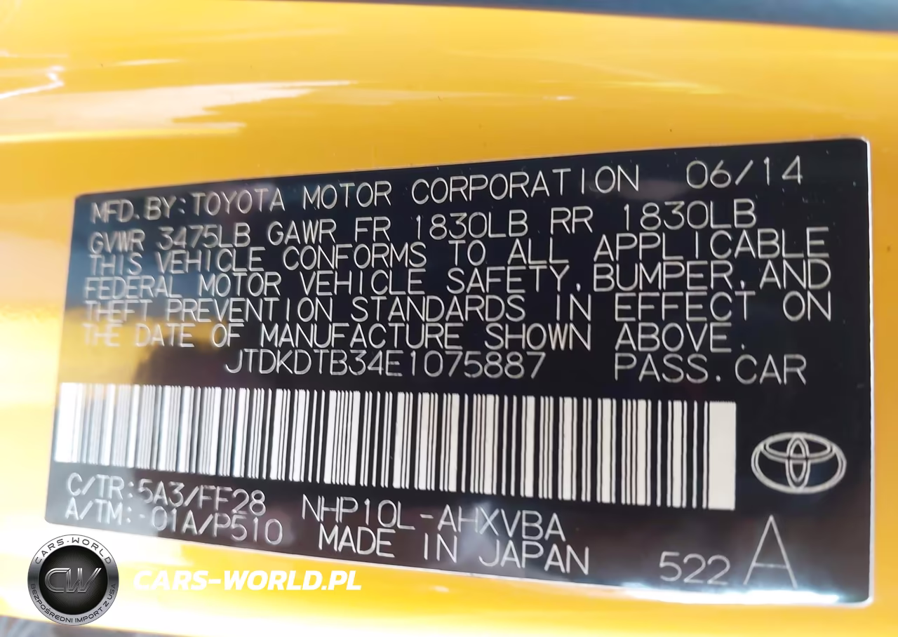 TOYOTA PRIUS C VIN:JTDKDTB34E1075887 - 9