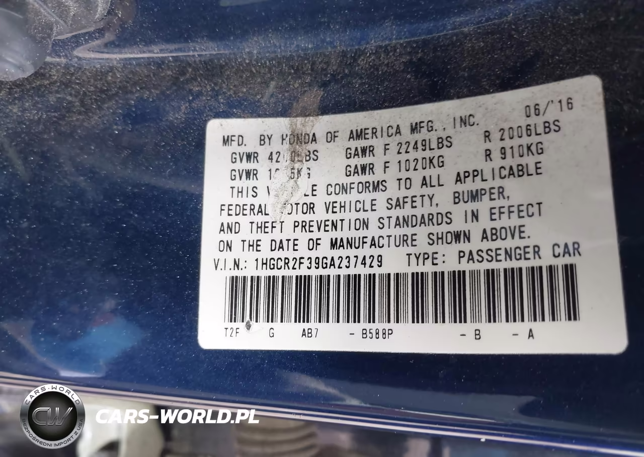2016 Honda Accord Lx VIN:1HGCR2F39GA237429 - 9