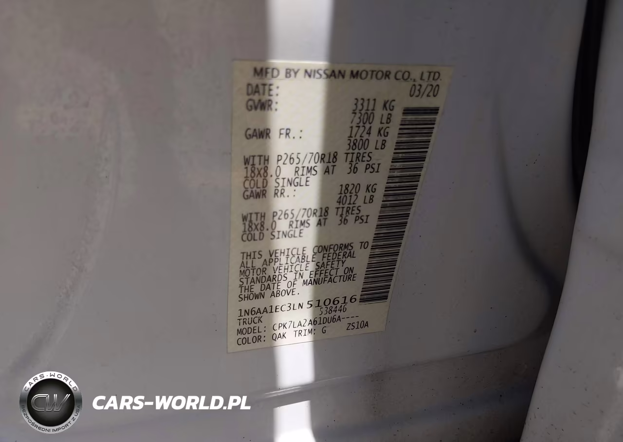 2020 Nissan Titan S 4X4 VIN:1N6AA1EC3LN510616 - 9
