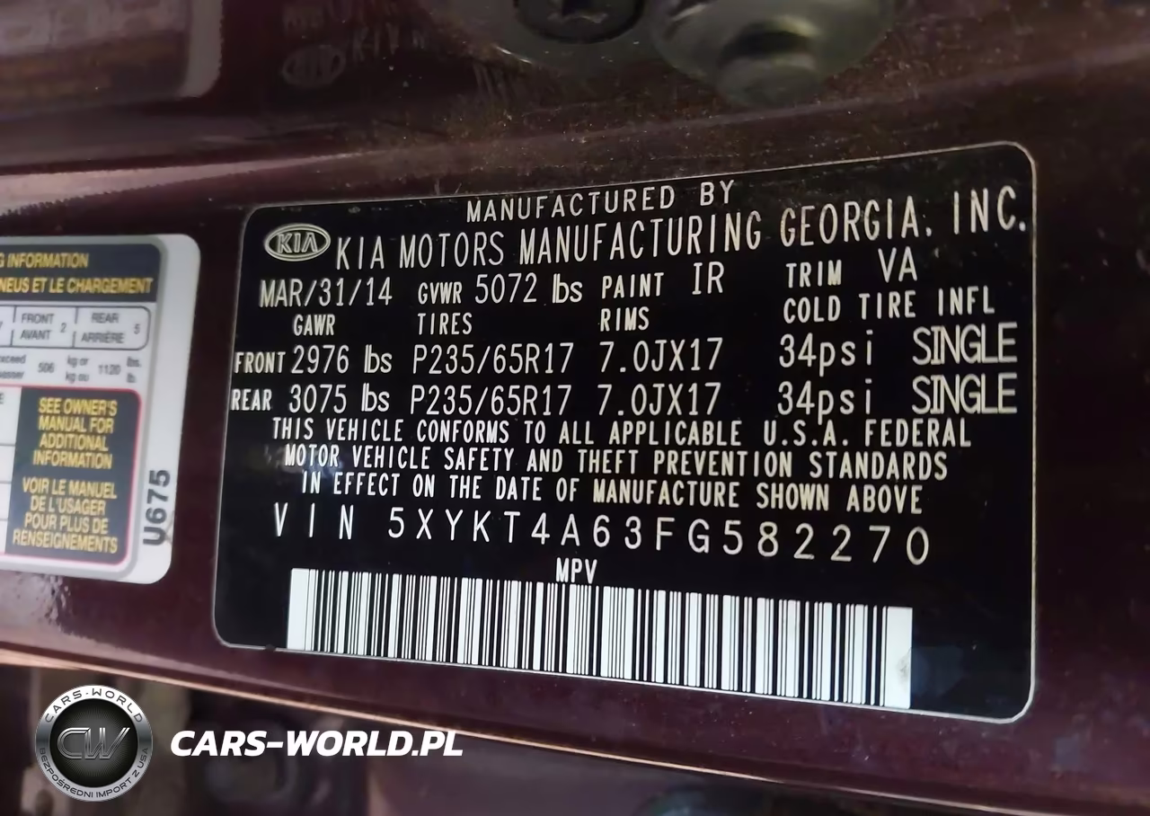 2015 Kia Sorento Lx VIN:5XYKT4A63FG582270 - 9