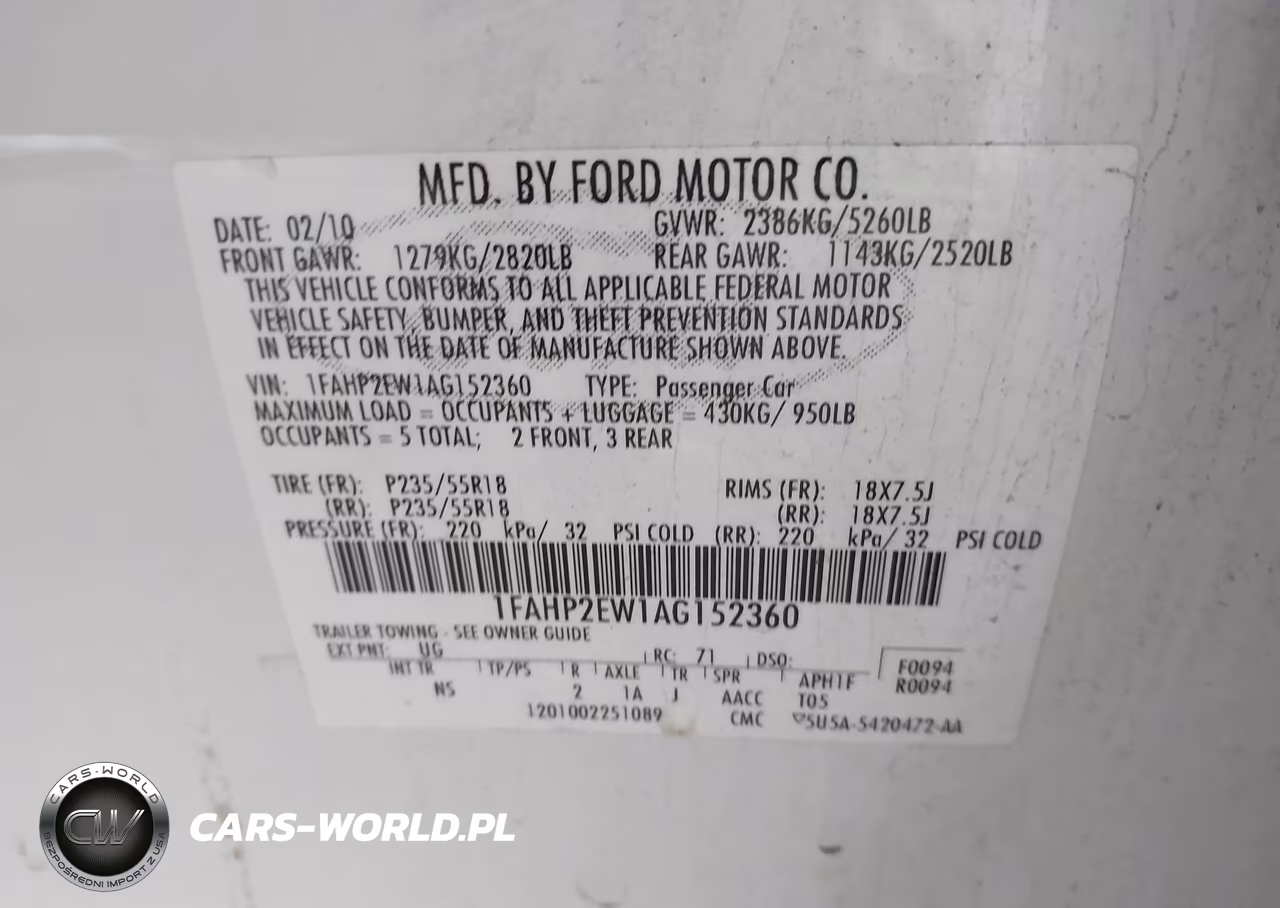 2010 Ford Taurus Sel VIN:1FAHP2EW1AG152360 - 9