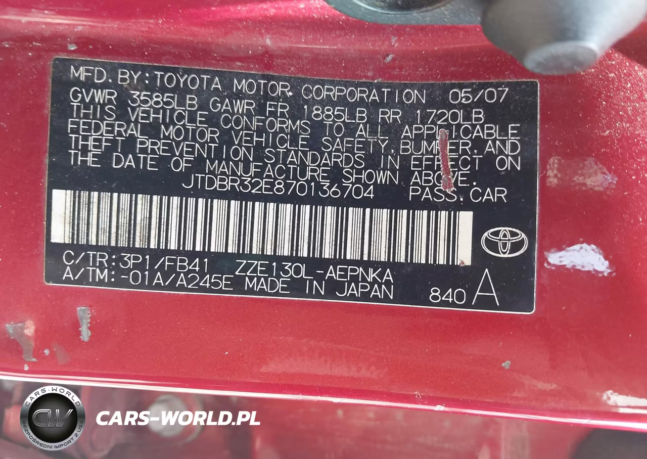 2007 Toyota Corolla Le VIN:JTDBR32E870136704 - 9