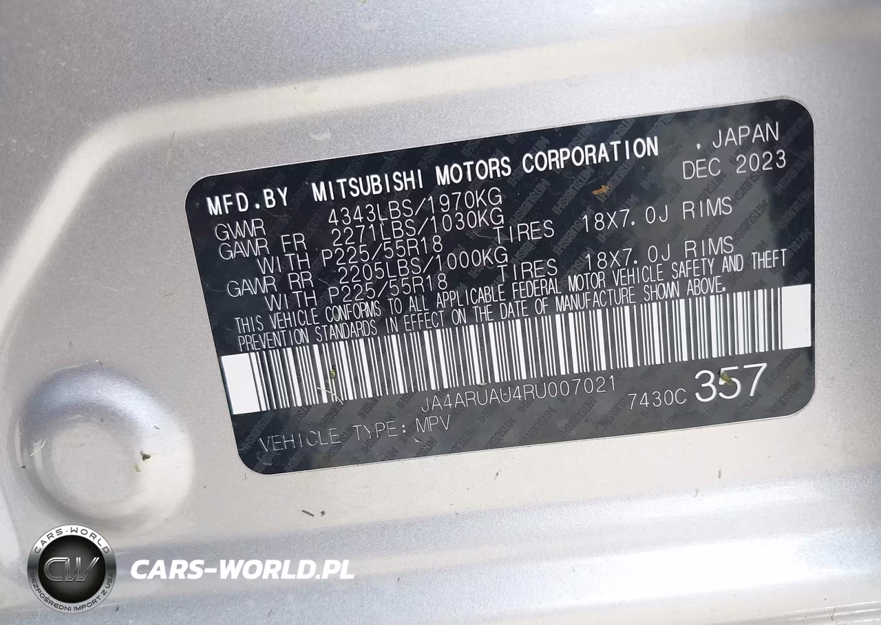 2024 Mitsubishi Outlander Sport 2.0 Es Awc-2.0 Le Awc-2.0 Ralliart Awc-2.0 S Awc-2.0 Se Awc-2.0 Trail Edition Awc VIN:JA4ARUAU4RU007021 - 9