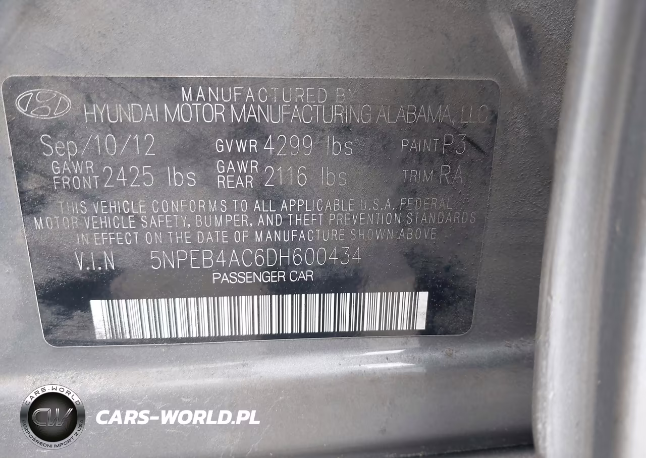 2013 Hyundai Sonata Gls VIN:5NPEB4AC6DH600434 - 9