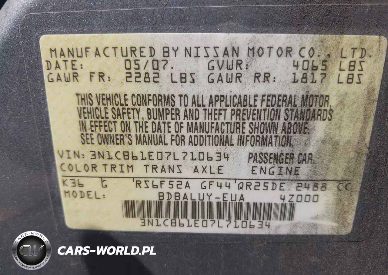 2007 Nissan Sentra Se-R Spec V VIN:3N1CB61E07L710634 - 9