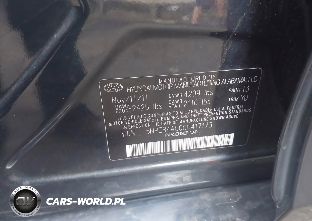 2012 HYUNDAI SONATA GLS VIN:5NPEB4AC0CH417173 - 9